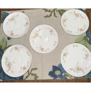 Set of 5 VTG 1940's‎ Pope Gosser Jean China Pink Roses Gold Trim Saucers USA